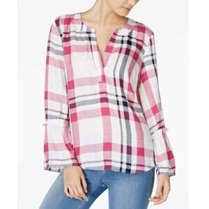 NWT! Maison Jules Plaid Blouse